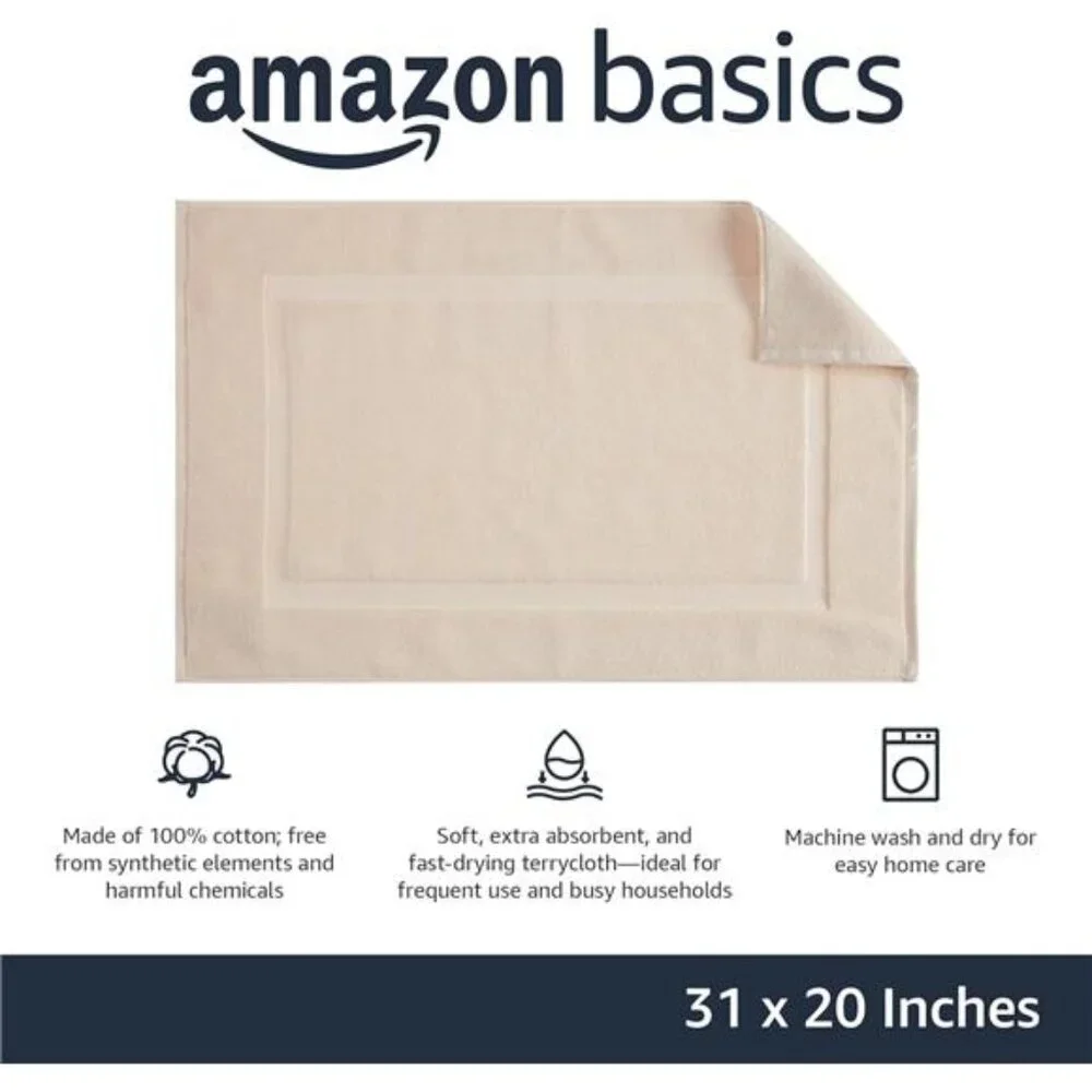 Cream Cotton Bath Mat 20x31 Absorbent Terrycloth Bathroom Rug Soft Quick Dry